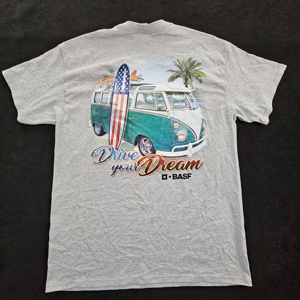 Drive Your Dream Woody Surfboards Gray Short Sleeve Cotton Blend T-Shirt Men's L